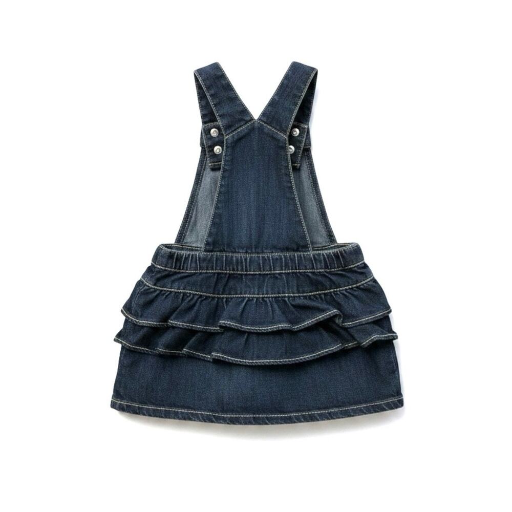 Old Navy Ruffled Denim Overall Jumper Dress Baby Size 18-24mo, Dark Blue